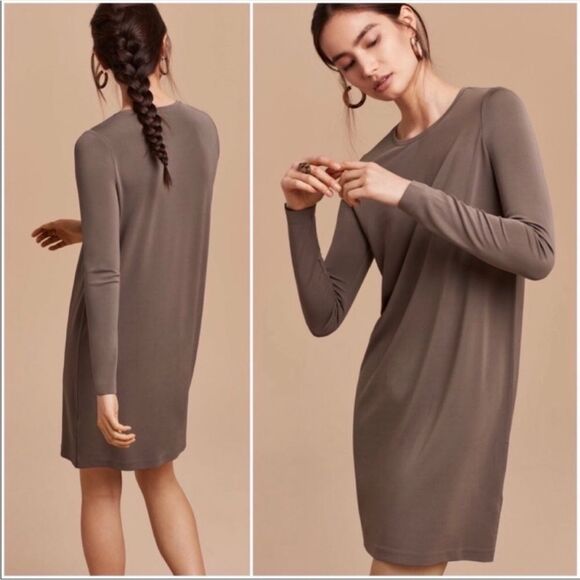 WILFRED METONYMIE SLINKY NEUTRAL CHOCOLATE BROWN DRESS WOMENS XS LONG SLEEVE - Picture 2 of 13